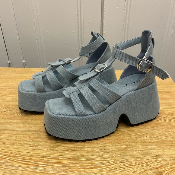 Denim Platform Shoes 42 WORN FOR PHOTO SHOOT ONLY !!! - Picture 4 of 6